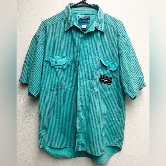 Men’s Bugle Boy S.S. Button Front Shirt Blue Patrol Fly Search Rescue Size Large - Picture 1 of 4